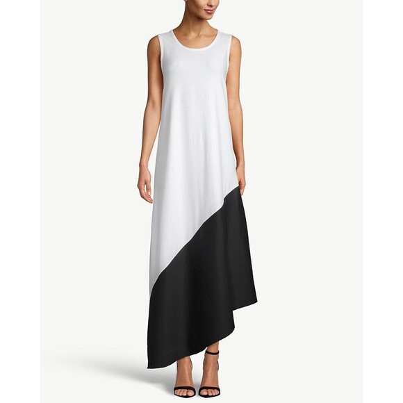Chico's womens black white Sleeveless Colorblock Asymmetrical-Hem Maxi Dress S/4 - Picture 1 of 10